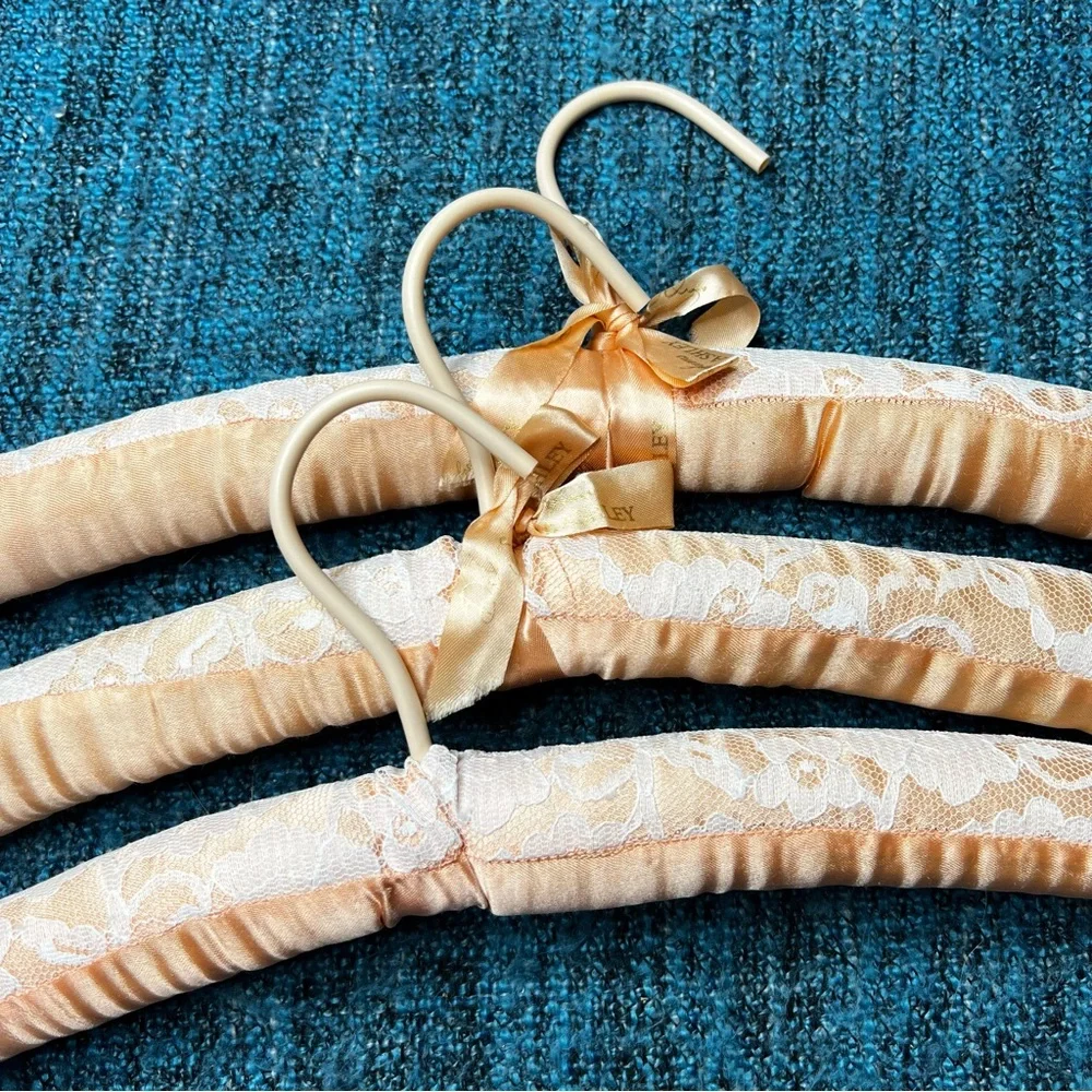 Vintage Laura Ashley Satin Lace Padded Hangers in Peach Set of Three Retro Vibe
